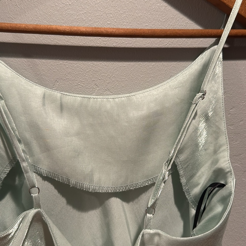 Forever 21 Seafoam Green Blue Satin Shimmer Mini Slip Dress Zip Side Flowy Hem - Picture 8 of 8